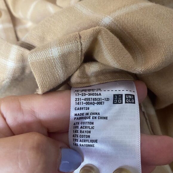 UNIQLO Beige and White Windowpane Long Sleeve Button Down Shirt Size L - Picture 4 of 5
